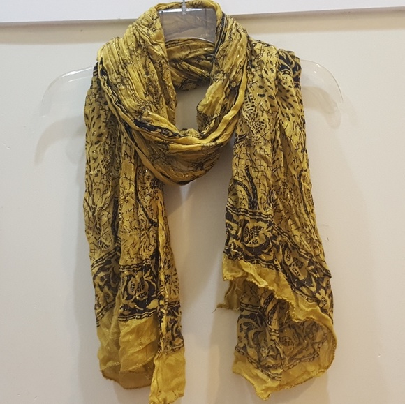 Yellow w/gold thread Tibetan scarf - Picture 1 of 4